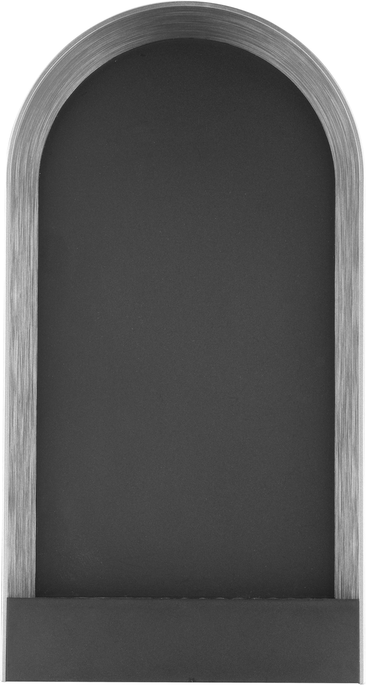 Un cadre en arc noir et gris. À l'intérieur se trouve une surface gris foncé avec une base noire.