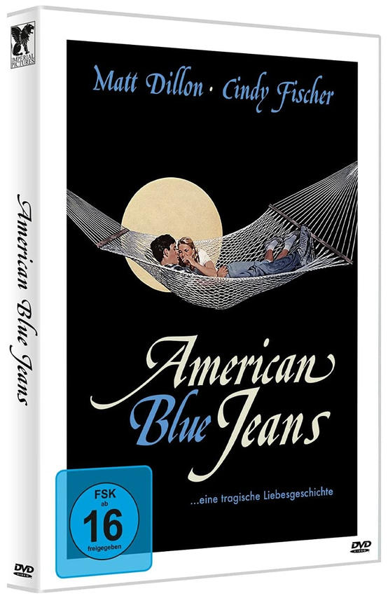 DVD-Cover von "American Blue Jeans" mit Paar in Hängematte, dunkler Hintergrund.