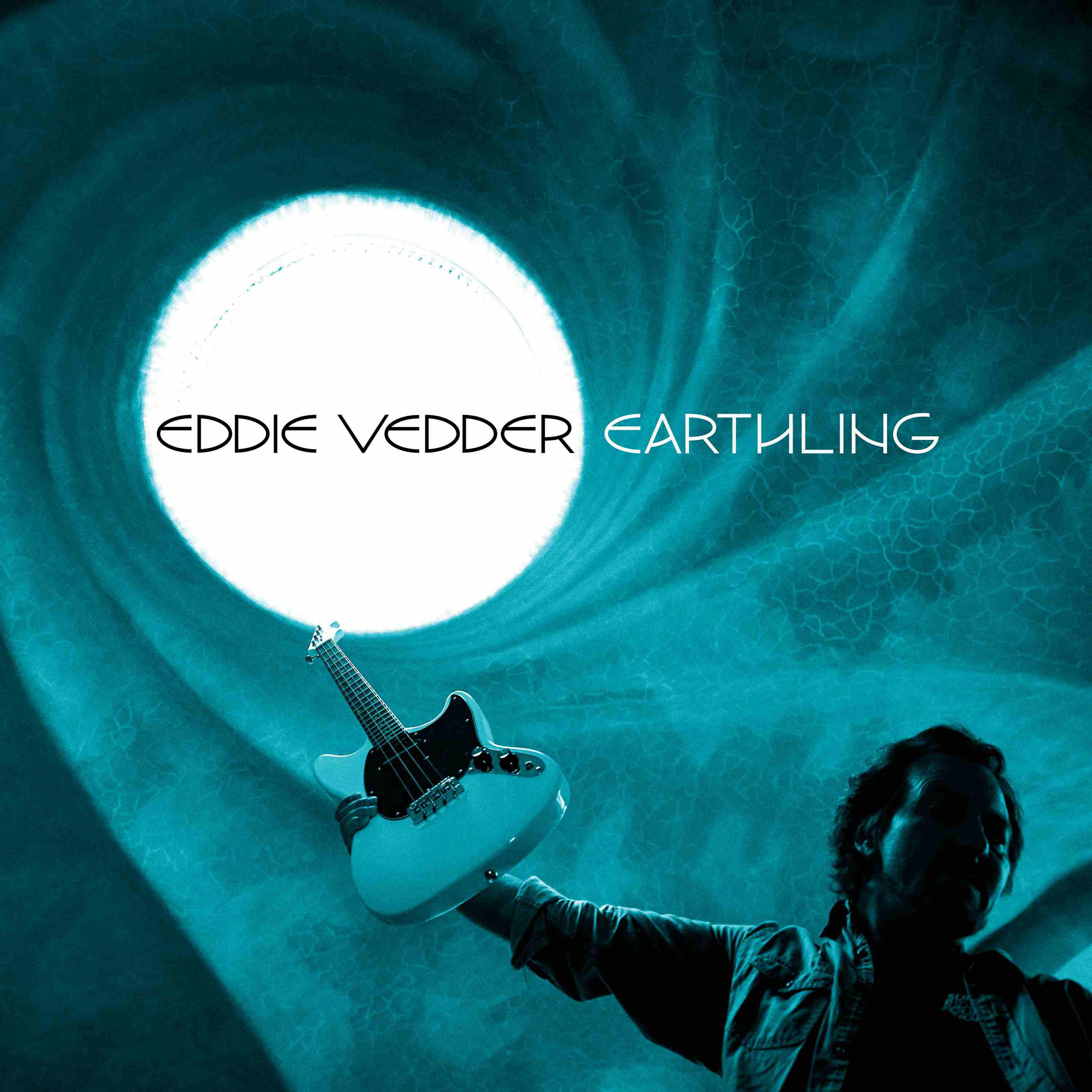 Eddie Vedder Albumcover mit Gitarre und hellem Licht, blauer Hintergrund.