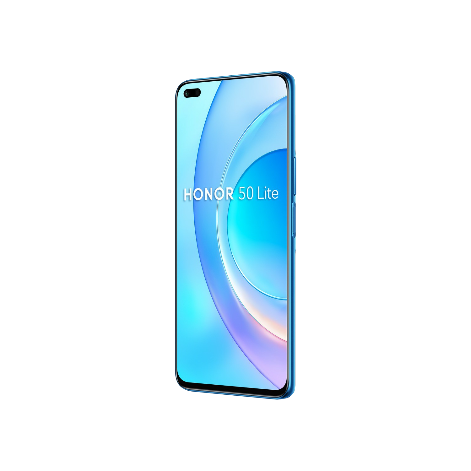 Smartphone con pantalla azul y blanca degradada.