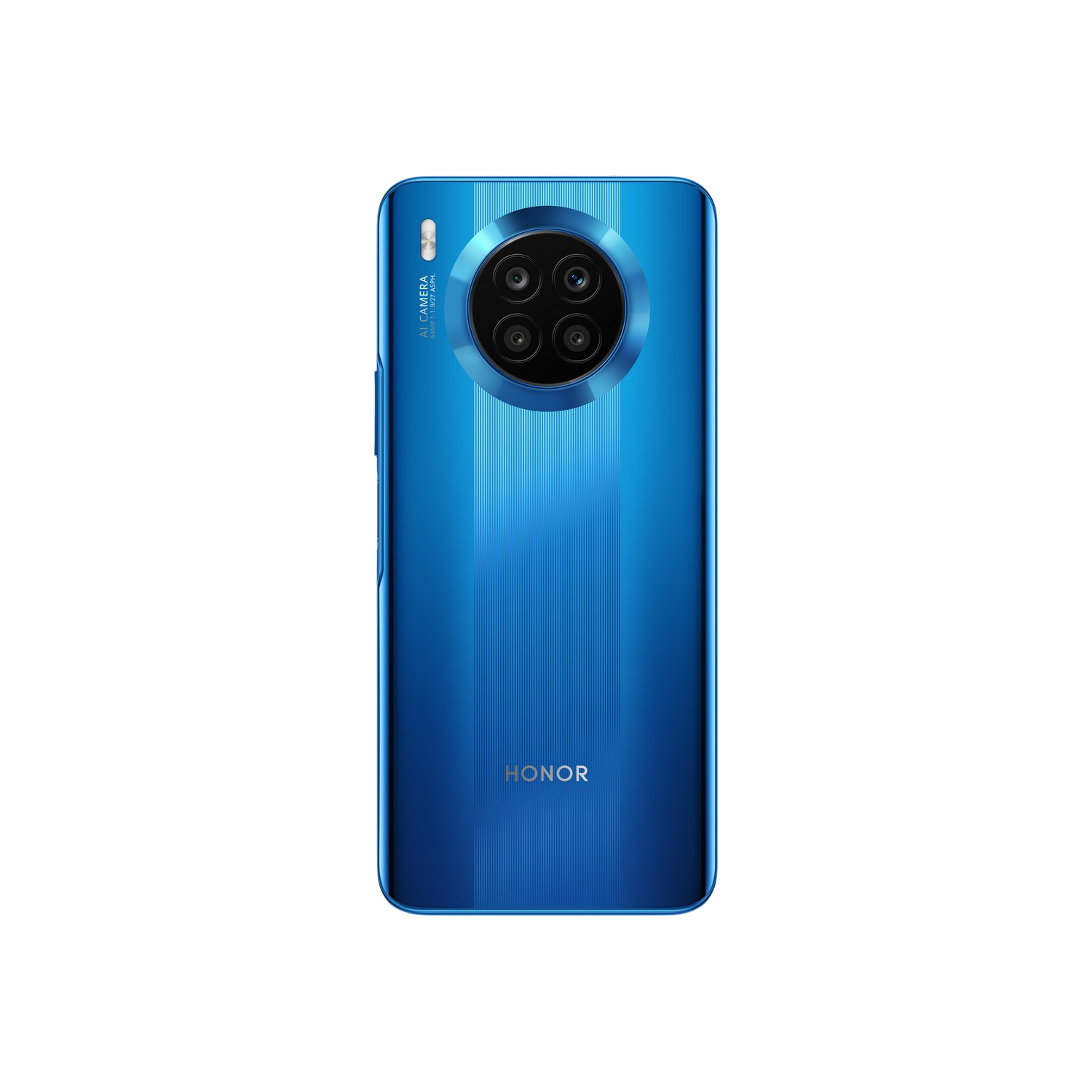 Parte trasera azul de smartphone con protuberancia de cámara y logo Honor.