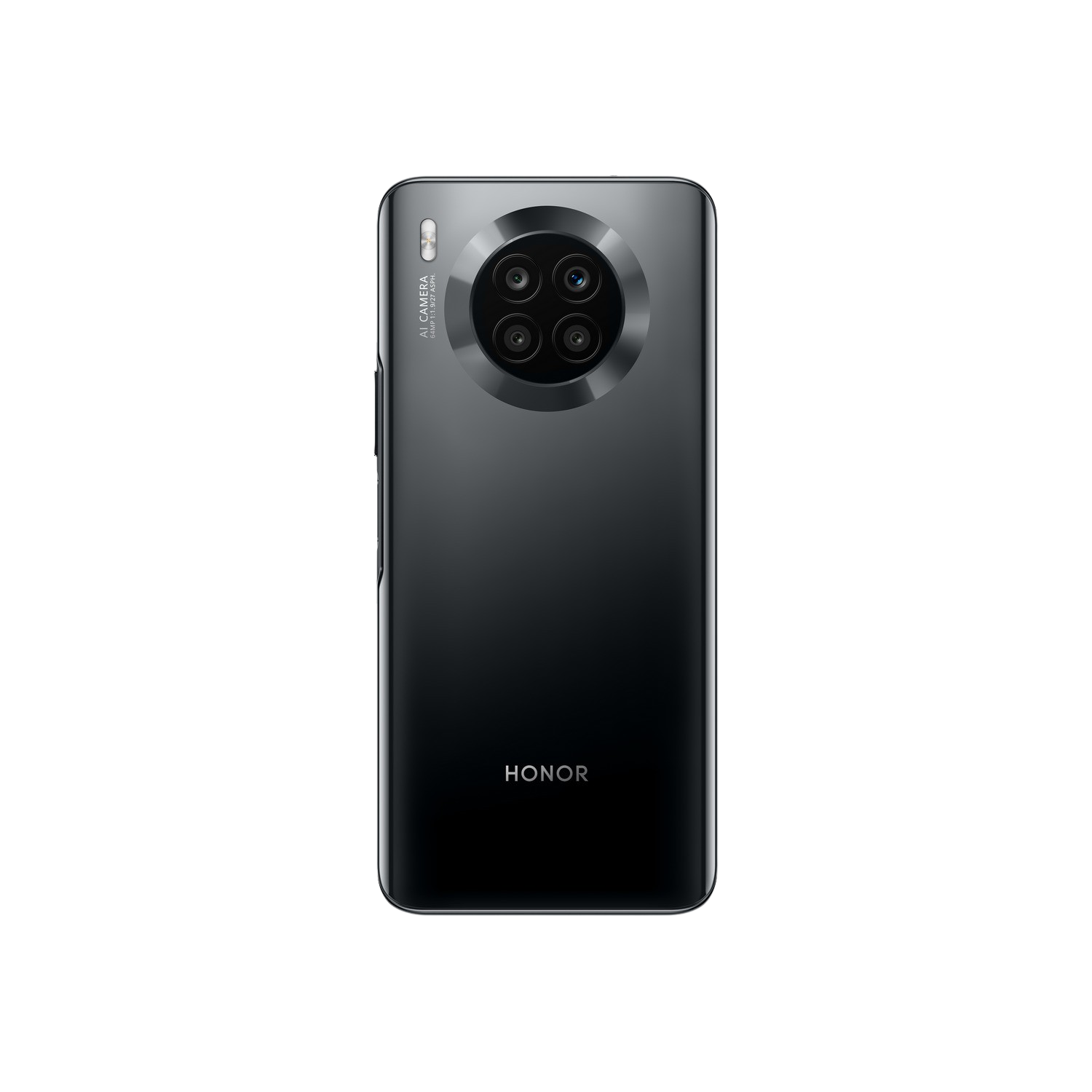 Un smartphone negro con una matriz de cámara circular en la parte trasera, que muestra el logotipo de HONOR.