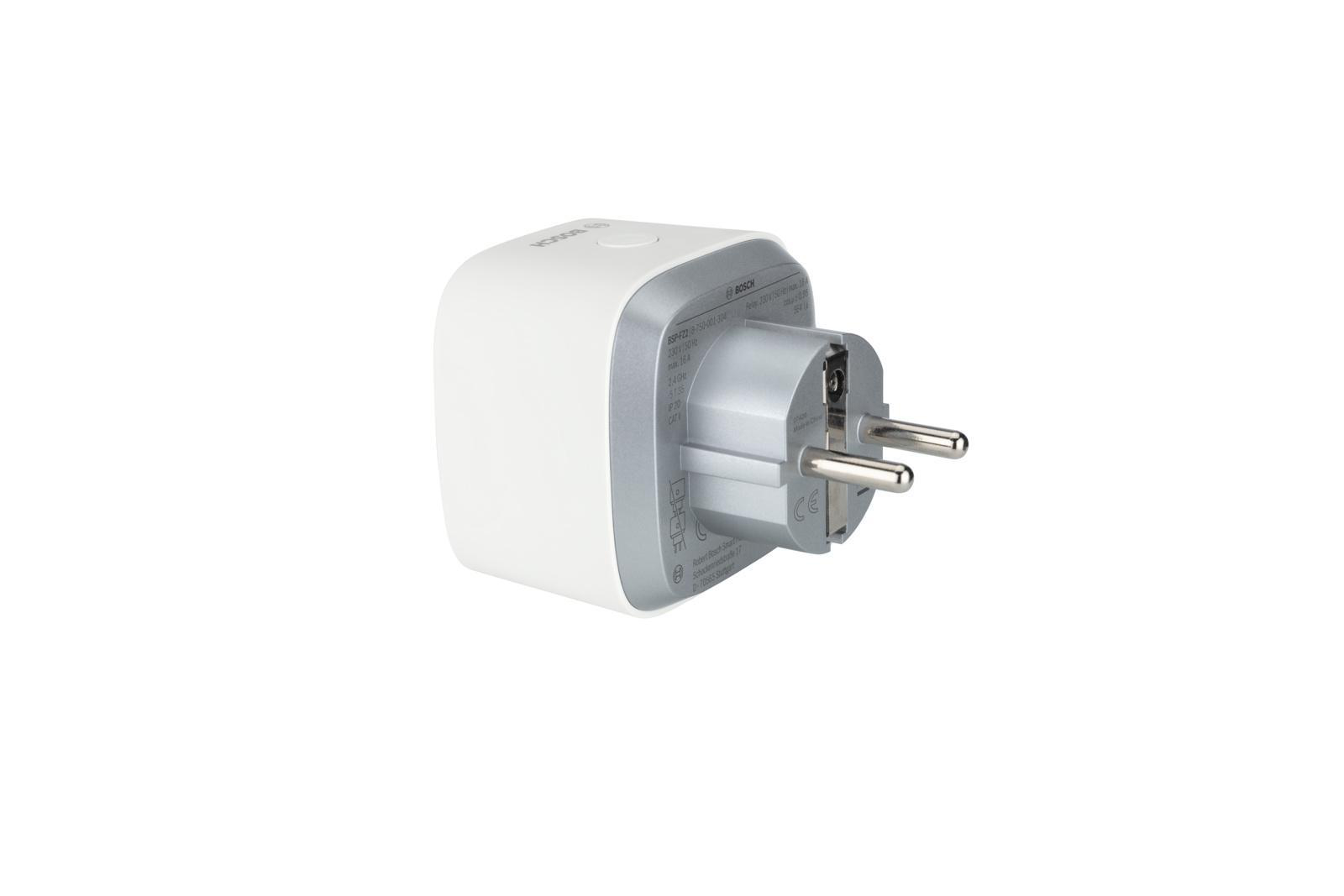 Ein weißer Smart-Stecker mit einem europäischen Stecker.