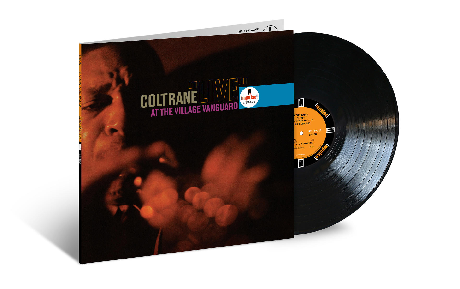 Pochette d'album pour Coltrane Live at the Village Vanguard. Le disque vinyle est à côté.