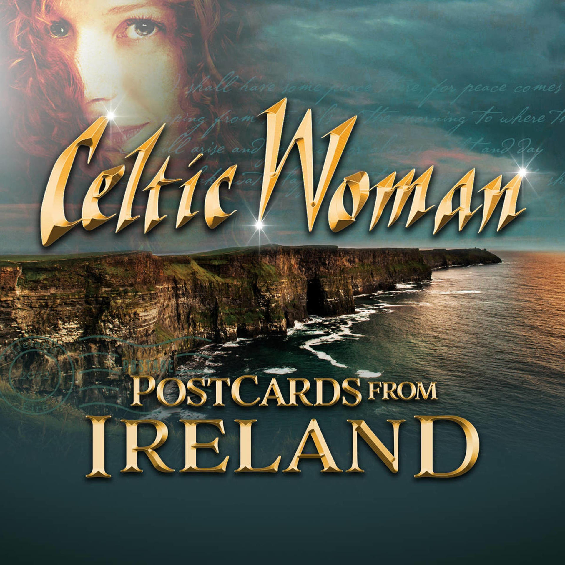 Celtic Woman Albumcover mit Frauengesicht, Klippen und Text.