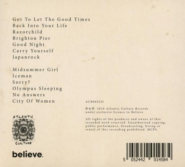 Albumcover mit Songtiteln, Labelinformationen und Barcode am unteren Rand.