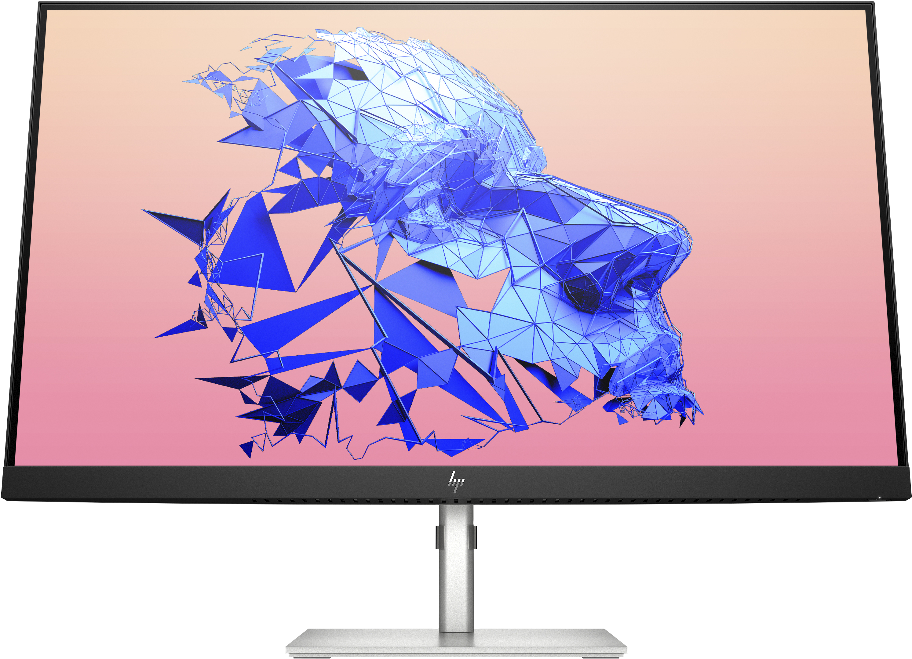Computermonitor, der ein farbenfrohes abstraktes Bild anzeigt, auf weißem Hintergrund.