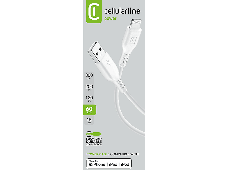 CELLULARLINE Lightning 0.6m Data Kablosu Beyaz_1