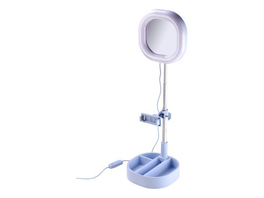 CELLULAR LINE Selfie Ring Mirror - Luce anulare a LED (Azzurro)