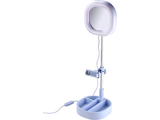 CELLULAR LINE Selfie Ring Mirror - Luce anulare a LED (Azzurro)