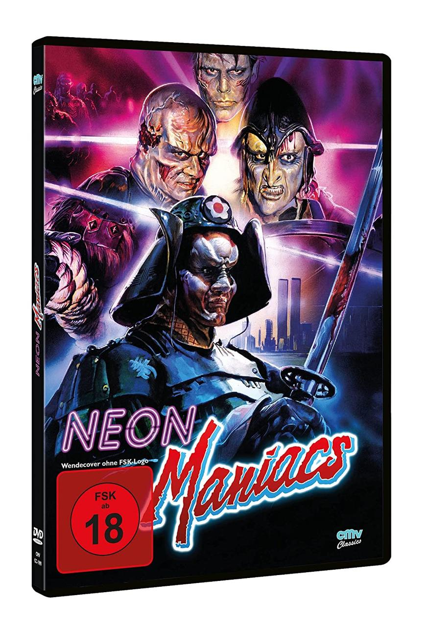 Eine DVD-Hülle von 'Neon Maniacs' mit Horror-Thema und einem Alterskennzeichen.