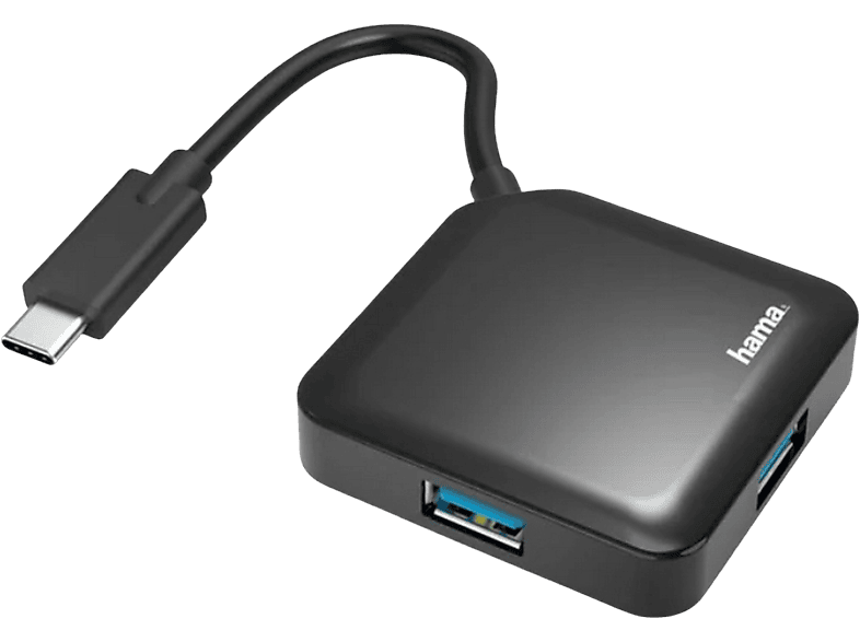 Hub - Hama 00200112, USB-C-Hub, 4 Puertos, USB 3.2 Gen1, Adaptador de 5 Gbit / s, Negro