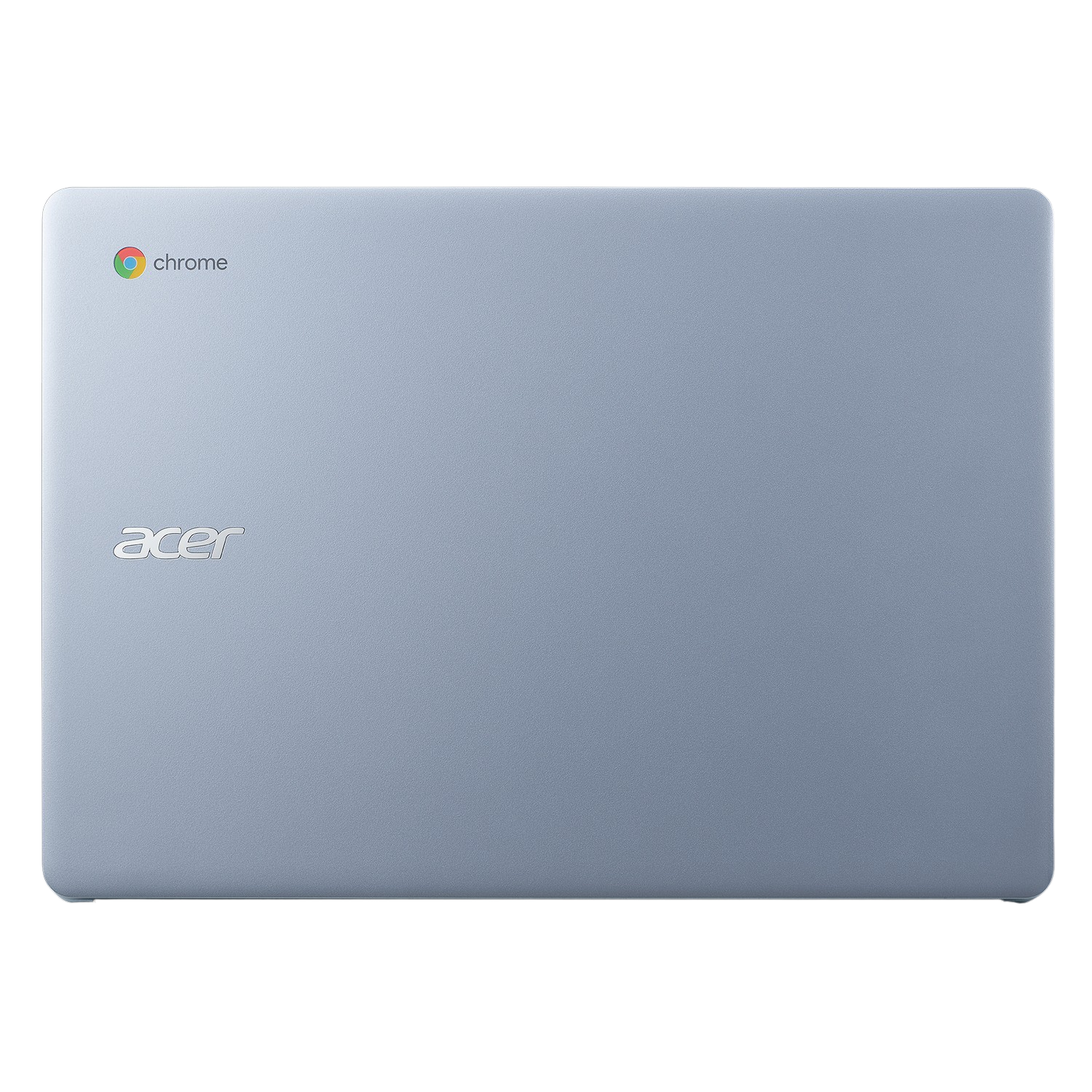 La parte trasera de un portátil Acer Chromebook azul claro con el logotipo de Chrome.