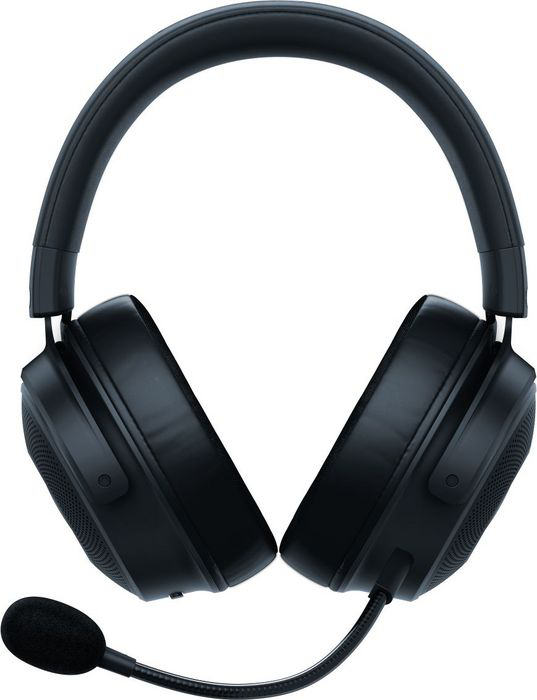 Casque audio noir supra-auriculaire avec microphone sur fond blanc. Les oreillettes sont visibles.