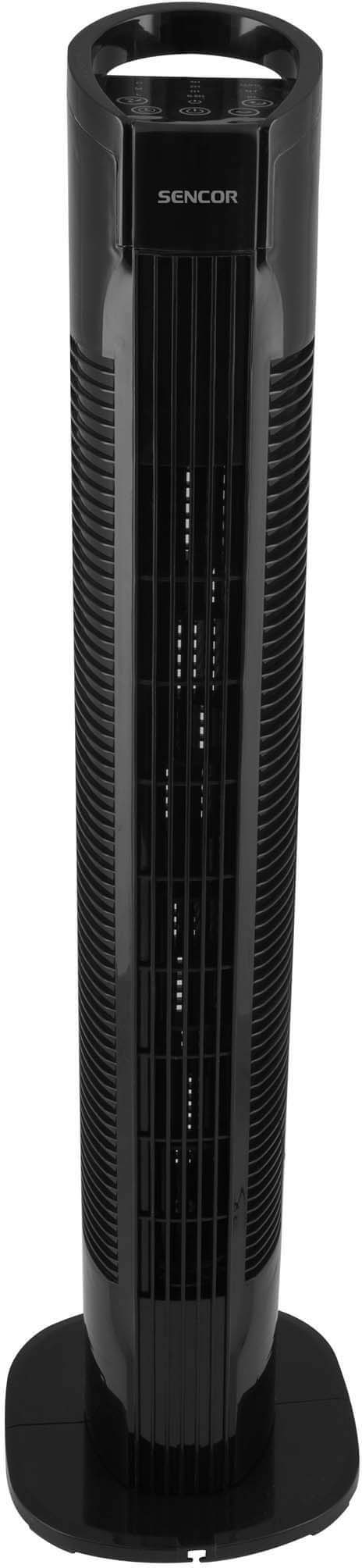 Fekete toronyventilátor, fekete alappal.