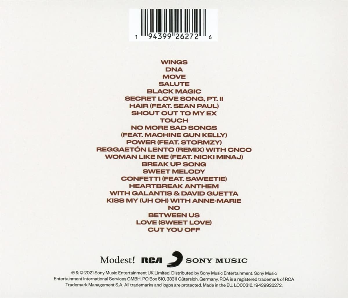 Album borító számlistával. Tartalmazza az album nevét, az előadót és a számok címeit.