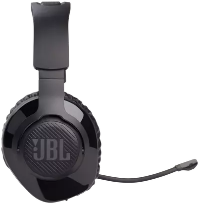 Black JBL headset with microphone, on a black background. The JBL logo is visible.