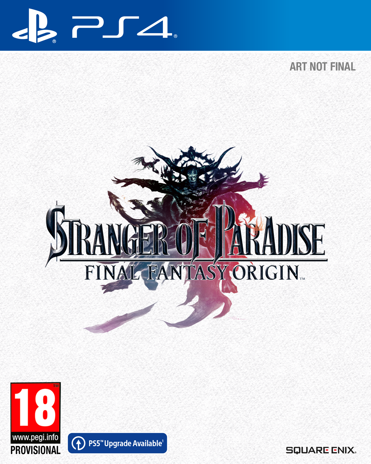 PS4-gamecover, 'Stranger of Paradise: Final Fantasy Origin', met karakterkunst en tekst.