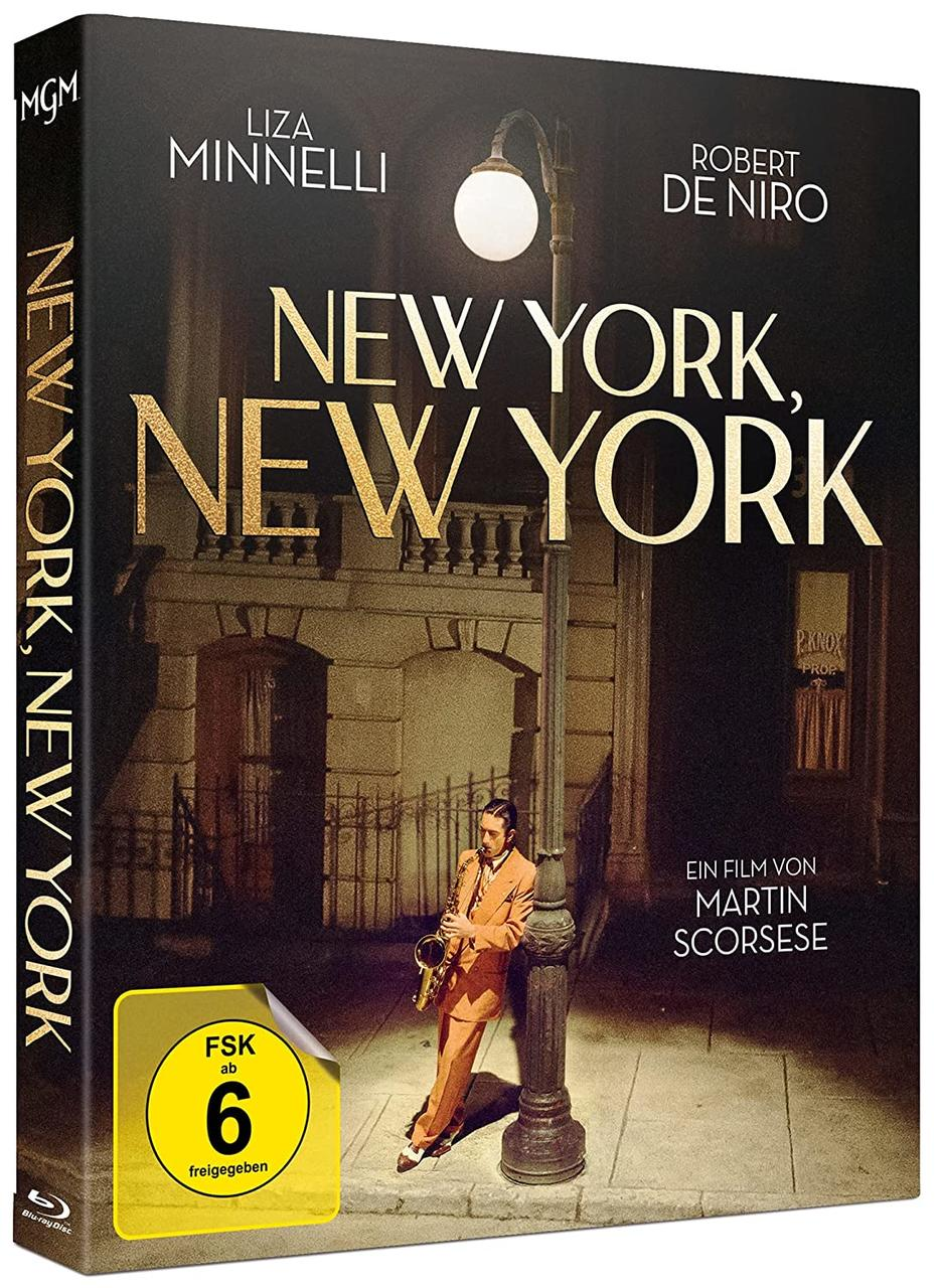 DVD-Cover für New York, New York, mit Liza Minnelli und Robert De Niro, mit einer Straßenszene.