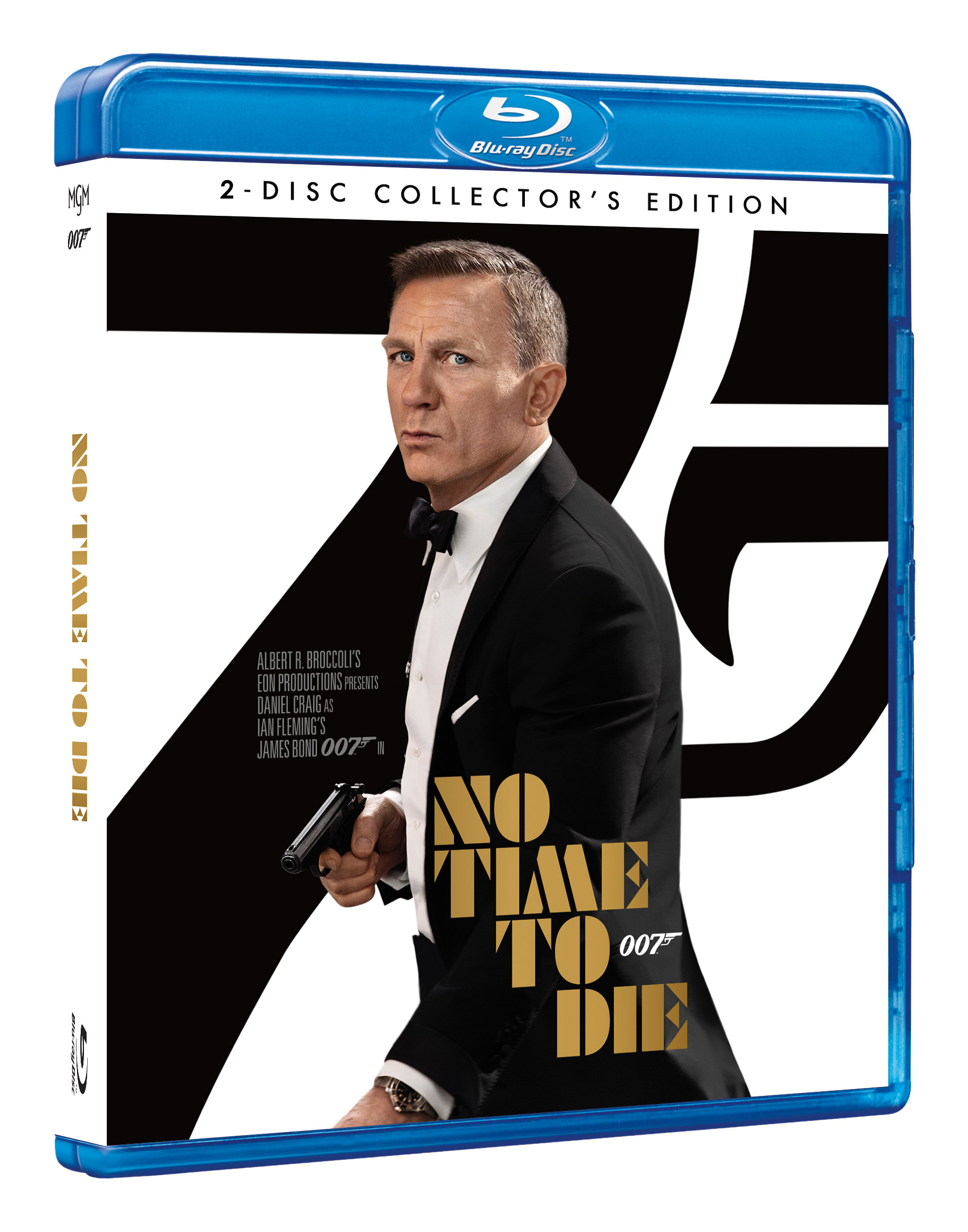 Blu-ray de 'Mourir peut attendre' avec Daniel Craig. La couverture est noire et blanche avec du texte doré.