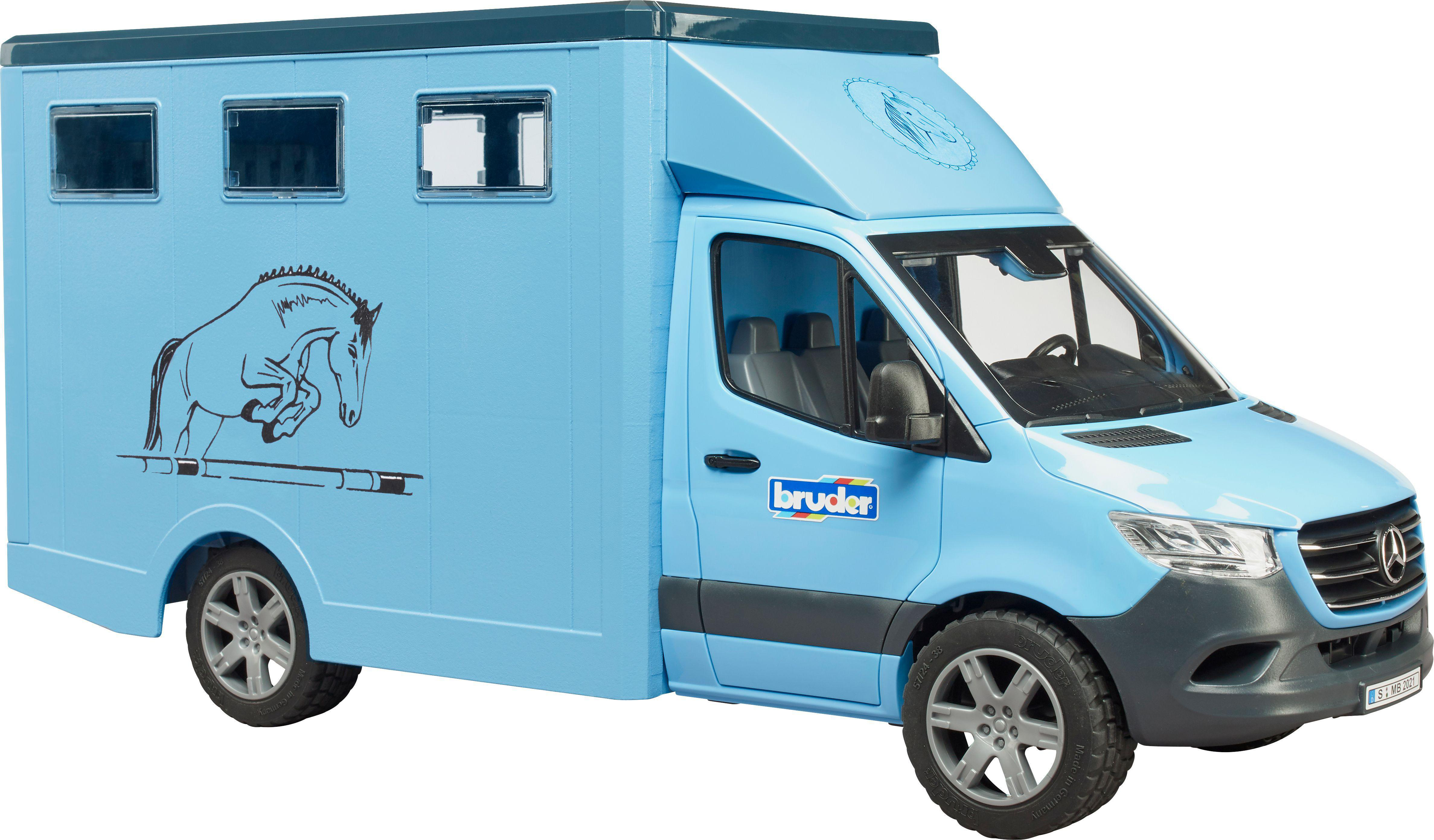 BRUDER MB Sprinter Tiertransporter mit 1 Spielzeugauto Pferd