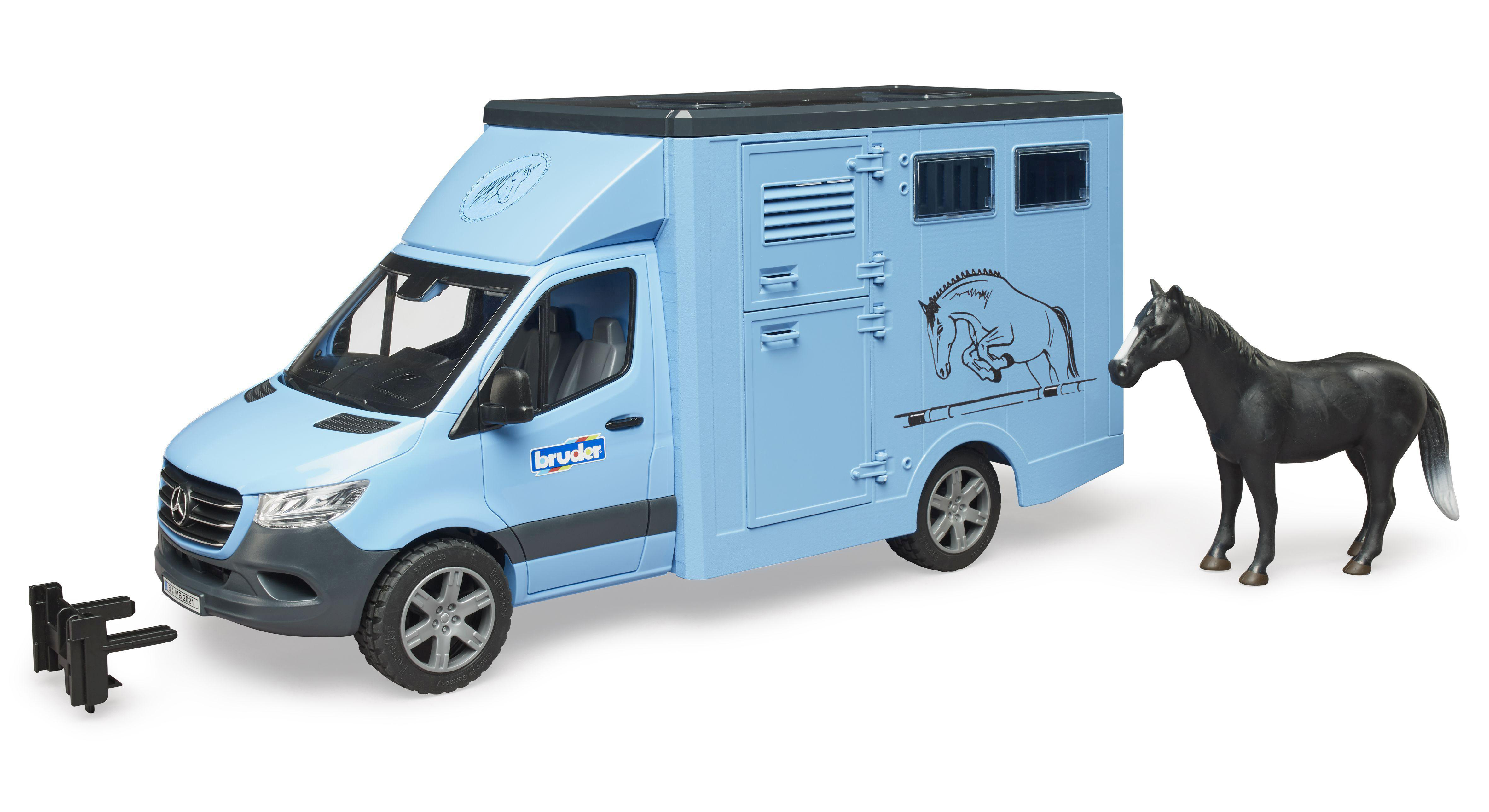 BRUDER MB Sprinter Tiertransporter mit 1 Spielzeugauto Pferd