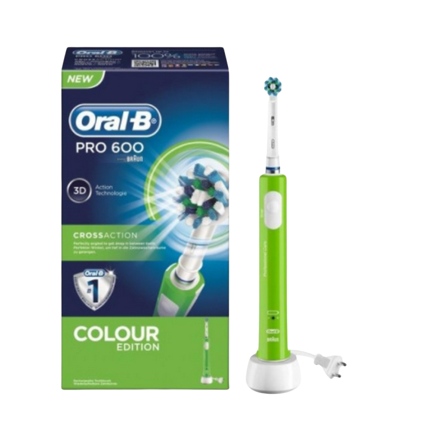 Cepillo Dental Braun oralb pro 600 verde crossaction dientes con mango recargable tecnología y 1 cabezal recambio pro600 action 8.800 rpm adulto 3d