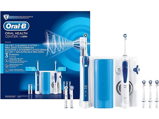 Estación de higiene bucal - Oral-B Irrigador Oxyjet + Cepillo eléctrico Pro 2000, Encías y dientes, Blanco