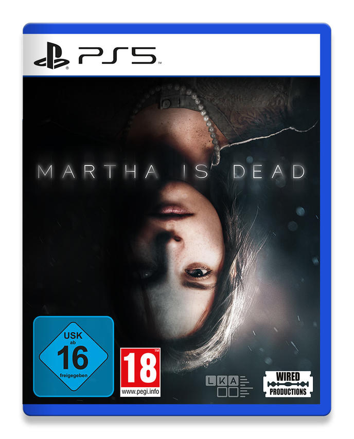Spielbox für Martha is Dead, mit dem Gesicht einer Frau auf dem Cover.