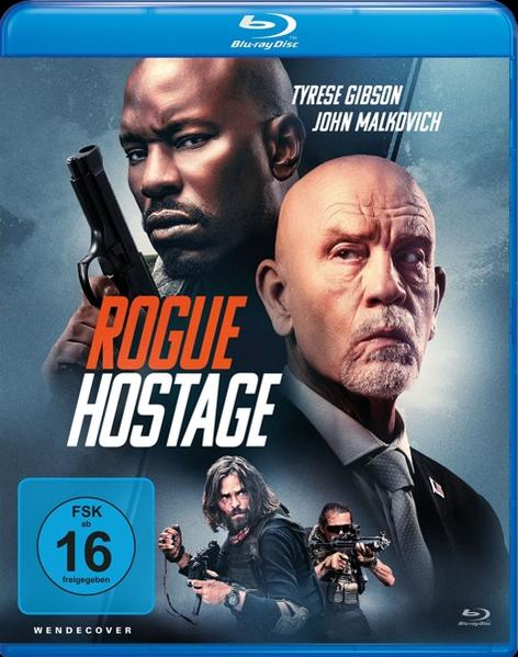 Filmplakat für Rogue Hostage. Mit Tyrese Gibson und John Malkovich. Zwei Männer halten Waffen.