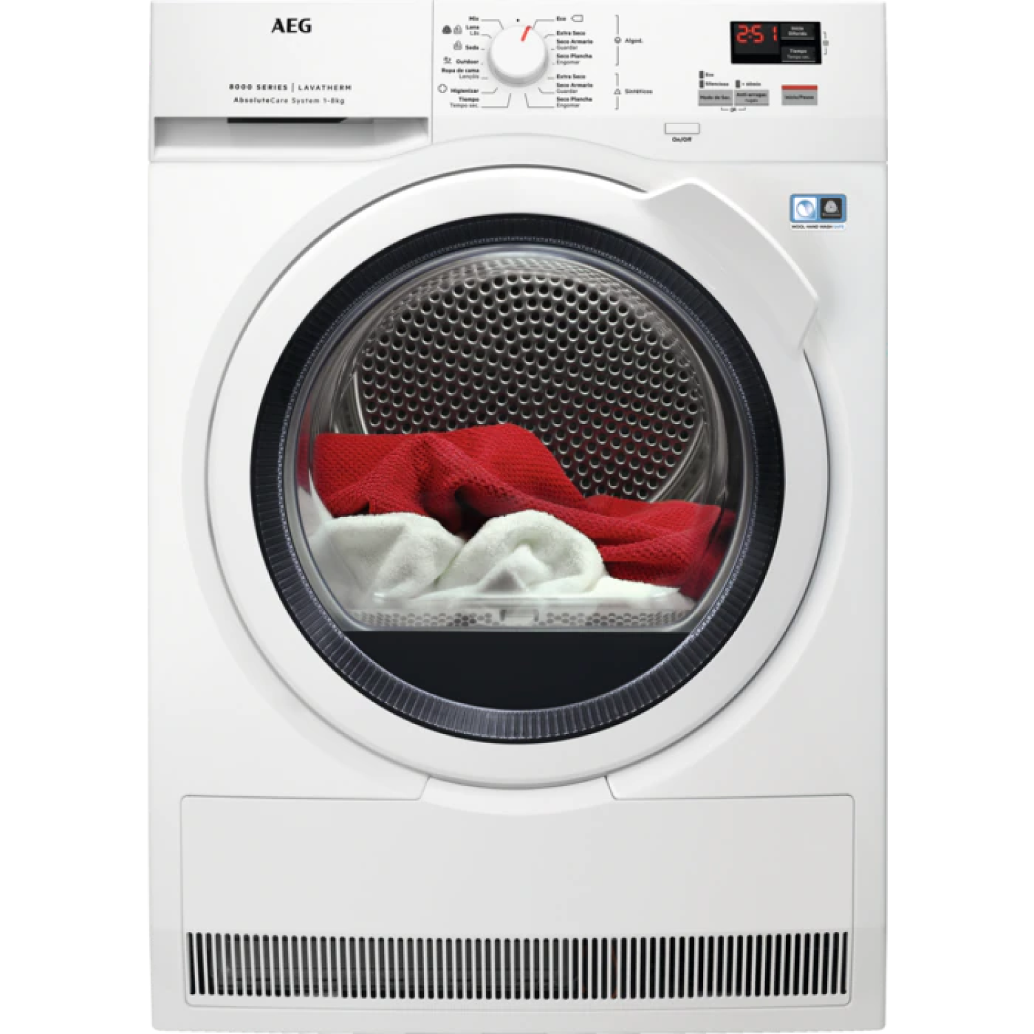 Secadora - AEG T8DBK861, Bomba de calor, 8 kg, ProSense, Blanco