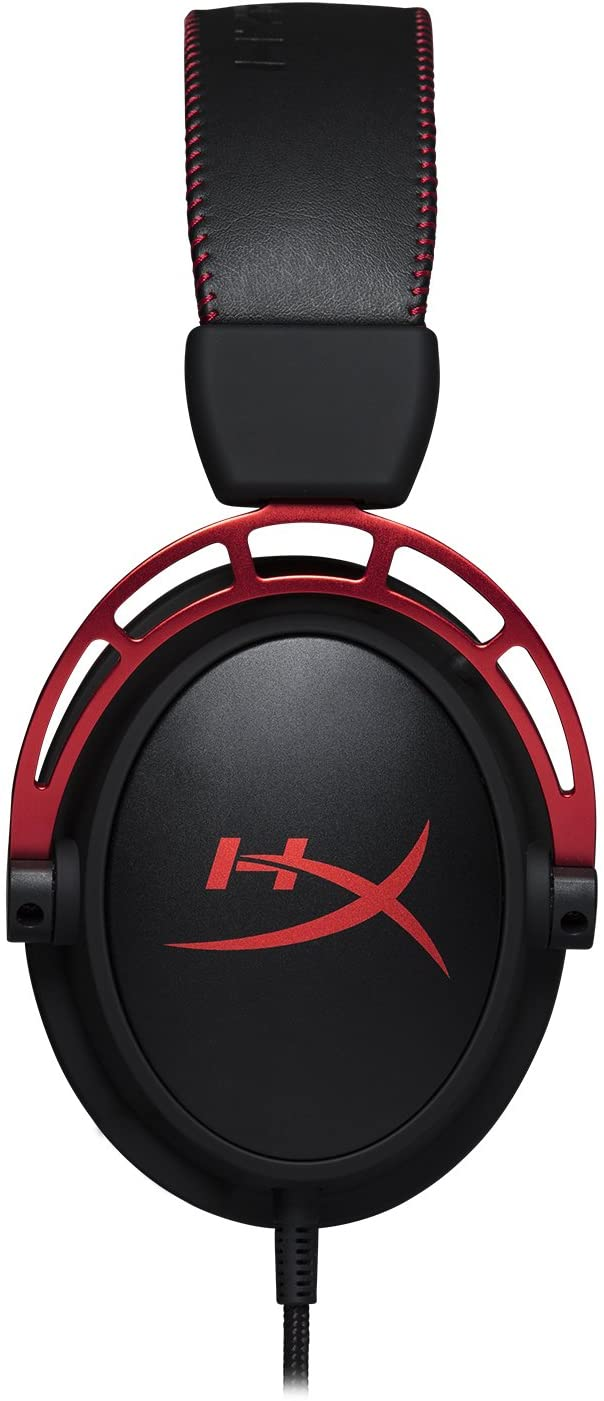 Schwarz-rotes HyperX-Gaming-Headset mit rotem Logo auf der Ohrmuschel und roten Akzenten.