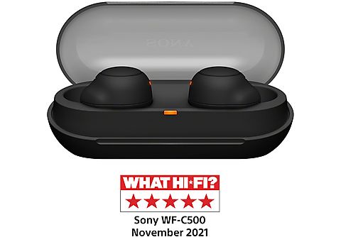 Auricular True Wireless - Sony WFC500B,  Carga rápida, Autonomía 20h, Google Assistant, Siri, Con funda, Bluetooth, IPX4, Cascos inalámbricos, Negro