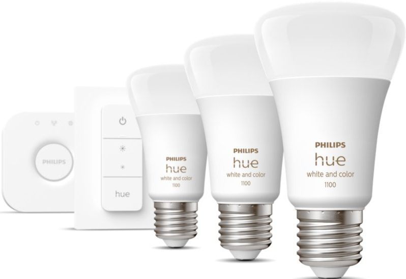Lampade e accessori intelligenti Philips Hue. Sfondo bianco.