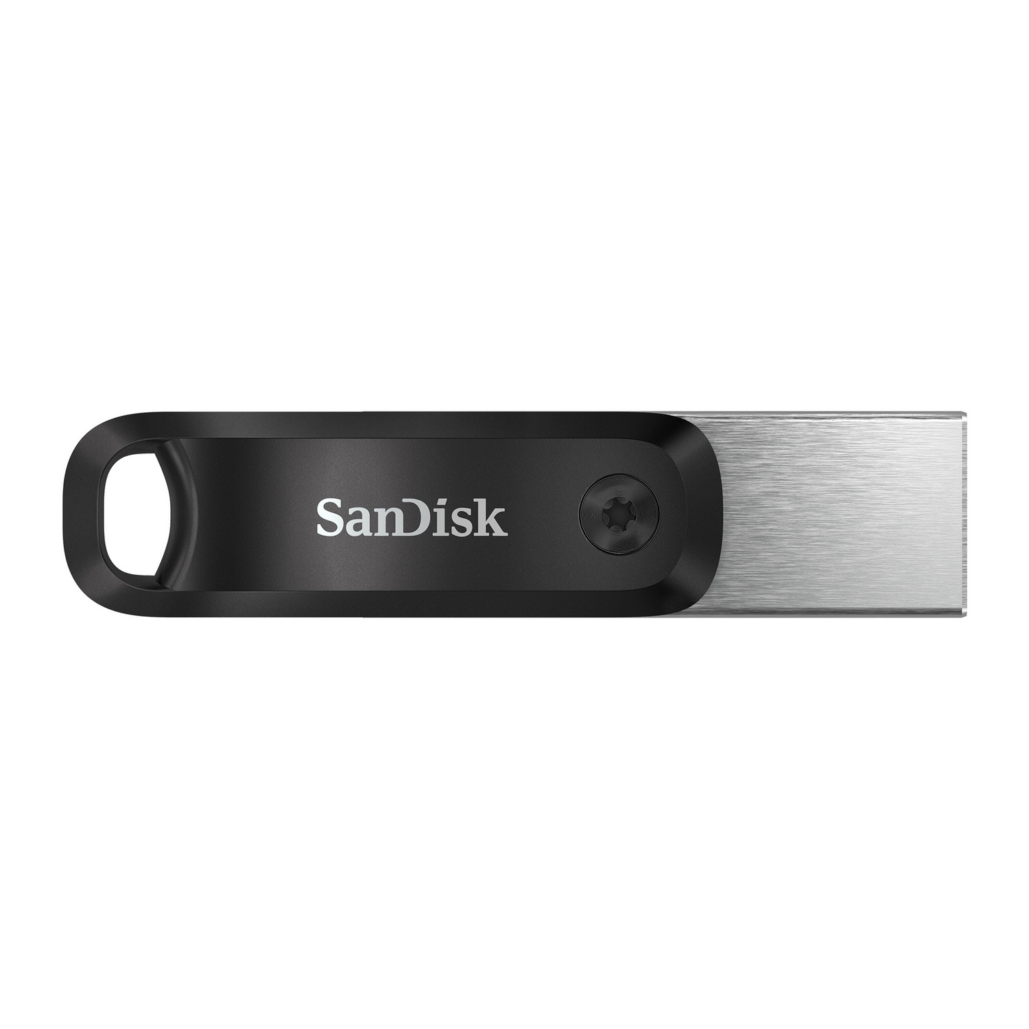 Memoria USB negra y plateada, marca Sandisk.