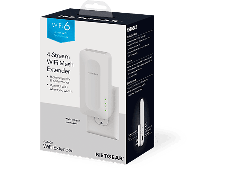 NETGEAR Mesh-Repeater EAX12 AX1600, WiFi 6, Dual-Band, 1.6 Gbit/s, Wandstecker, 4-Stream, Weiß — Foto 3 von 5