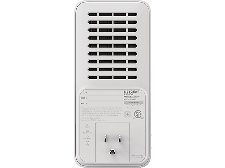 NETGEAR Mesh-Repeater EAX12 AX1600, WiFi 6, Dual-Band, 1.6 Gbit/s, Wandstecker, 4-Stream, Weiß — Foto 2 von 5