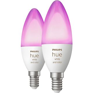 Bombilla inteligente - Philips Hue B39 E14, Luz Blanca y de Colores, 3W, Compatible con asistentes, 2 unidades