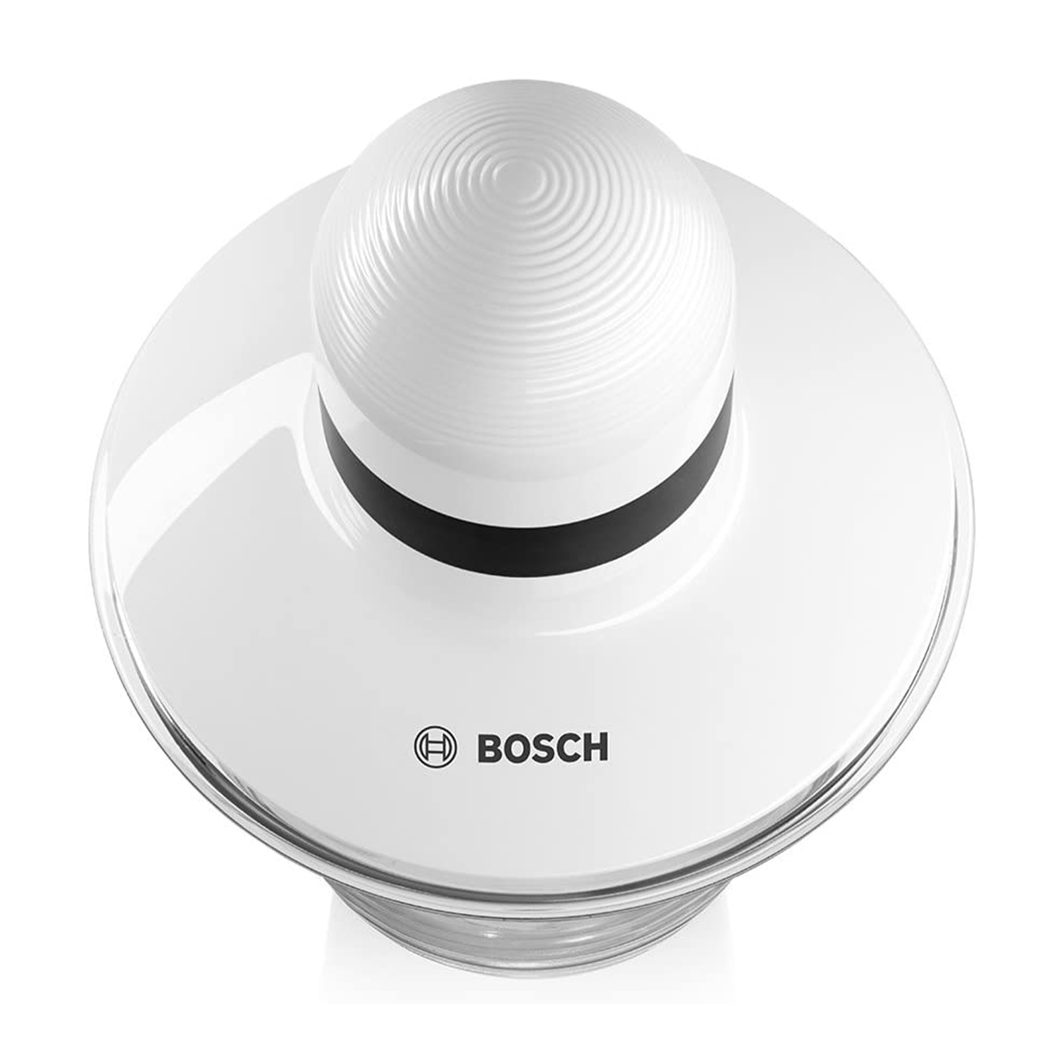 Elettrodomestico da cucina bianco e cilindrico. Ha una fascia nera e un logo Bosch.