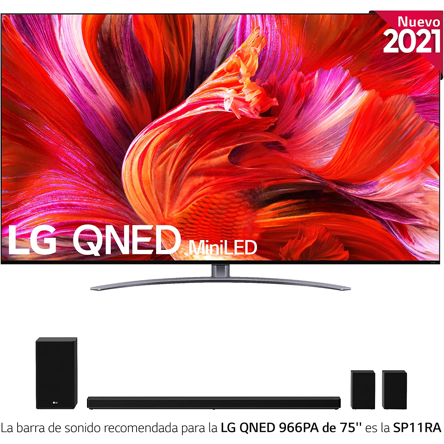 Un televisor de pantalla plana grande con el texto 'LG QNED MiniLED'.