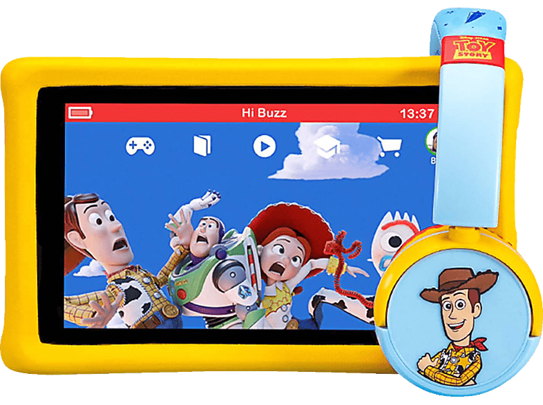 PEBBLE GEAR Toy Story Tablet + Headphone Bundle Kindertablet, Mehrfarbig