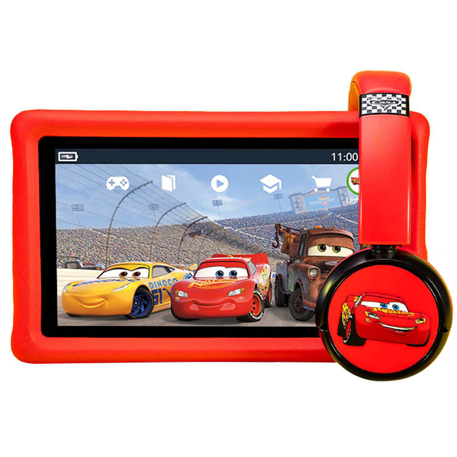 PEBBLE GEAR Tablet Kindertablet, Mehrfarbig Cars + Bundle Headphone