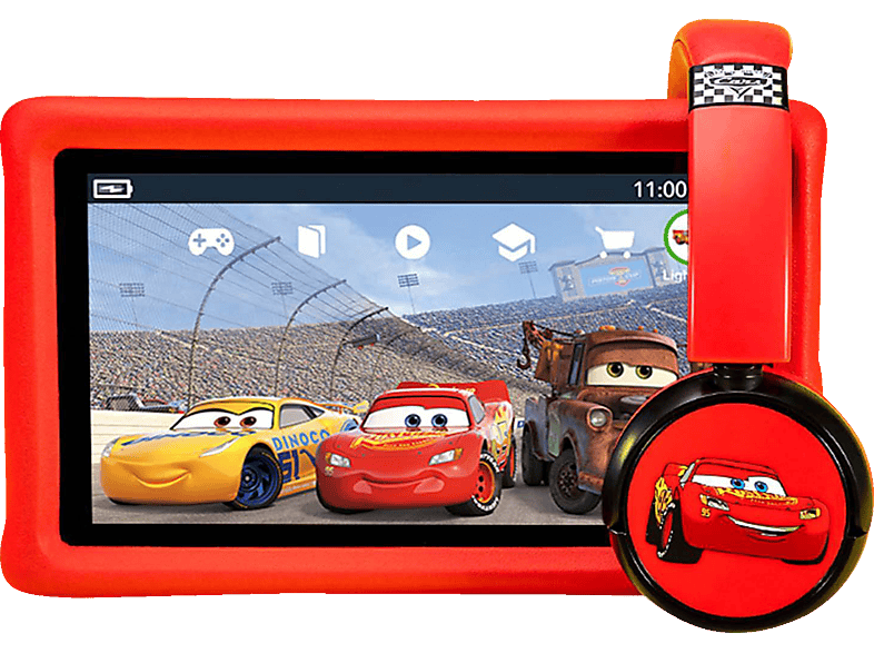 PEBBLE GEAR Tablet Kindertablet, Mehrfarbig Cars + Bundle Headphone