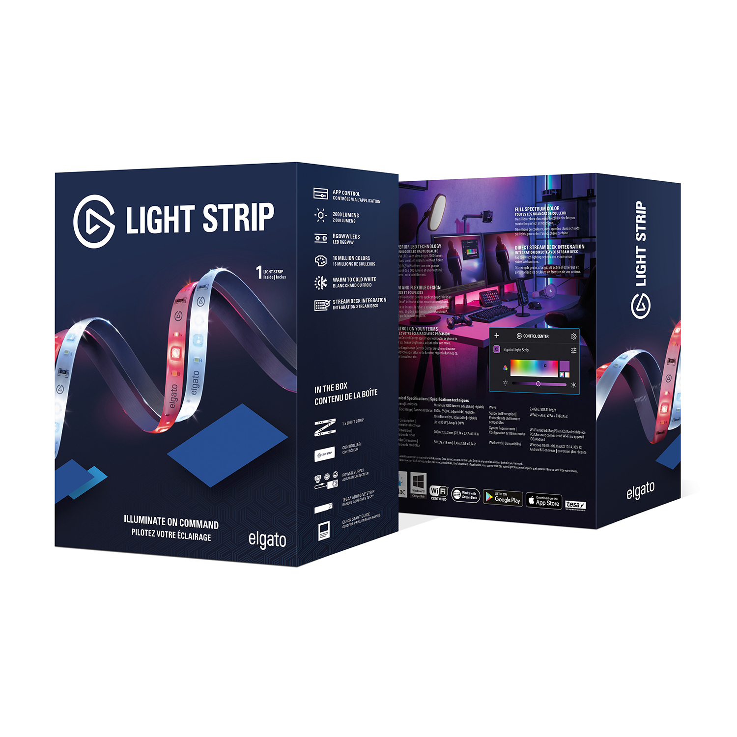Una confezione di prodotto per una Light Strip, con immagini e testo.