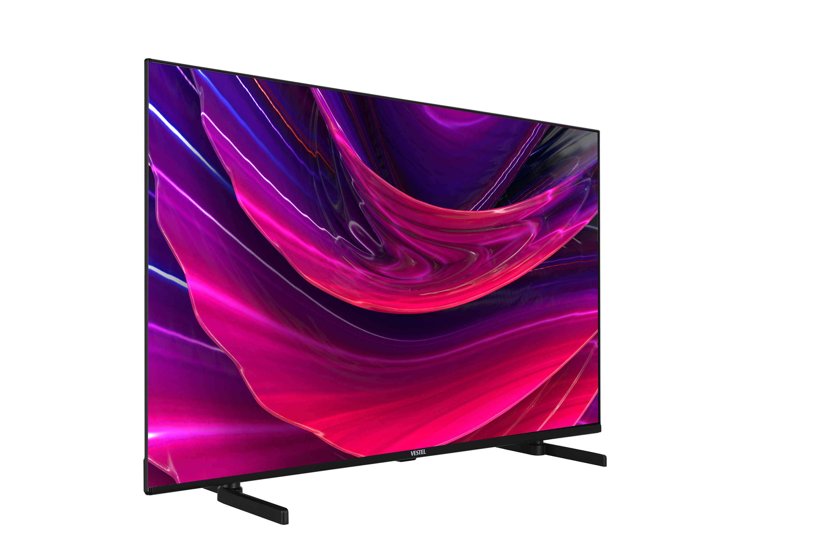 Canlı, soyut bir ekrana sahip büyük bir düz ekran TV. Beyaz bir arka plan üzerinde.