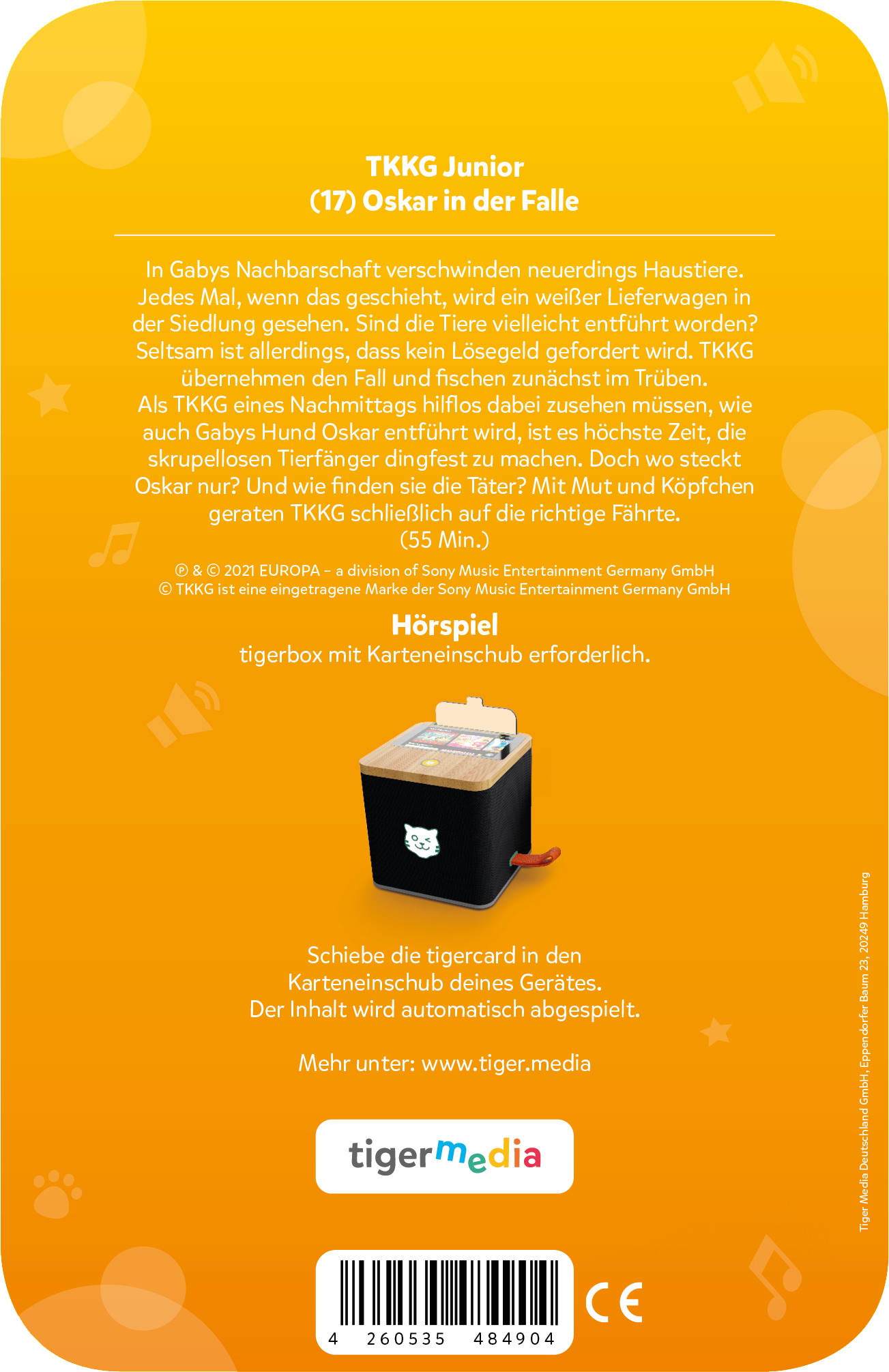 Buchcover mit deutschem Text. Enthält ein Cartoon-Bild und das Tiger Media Logo.