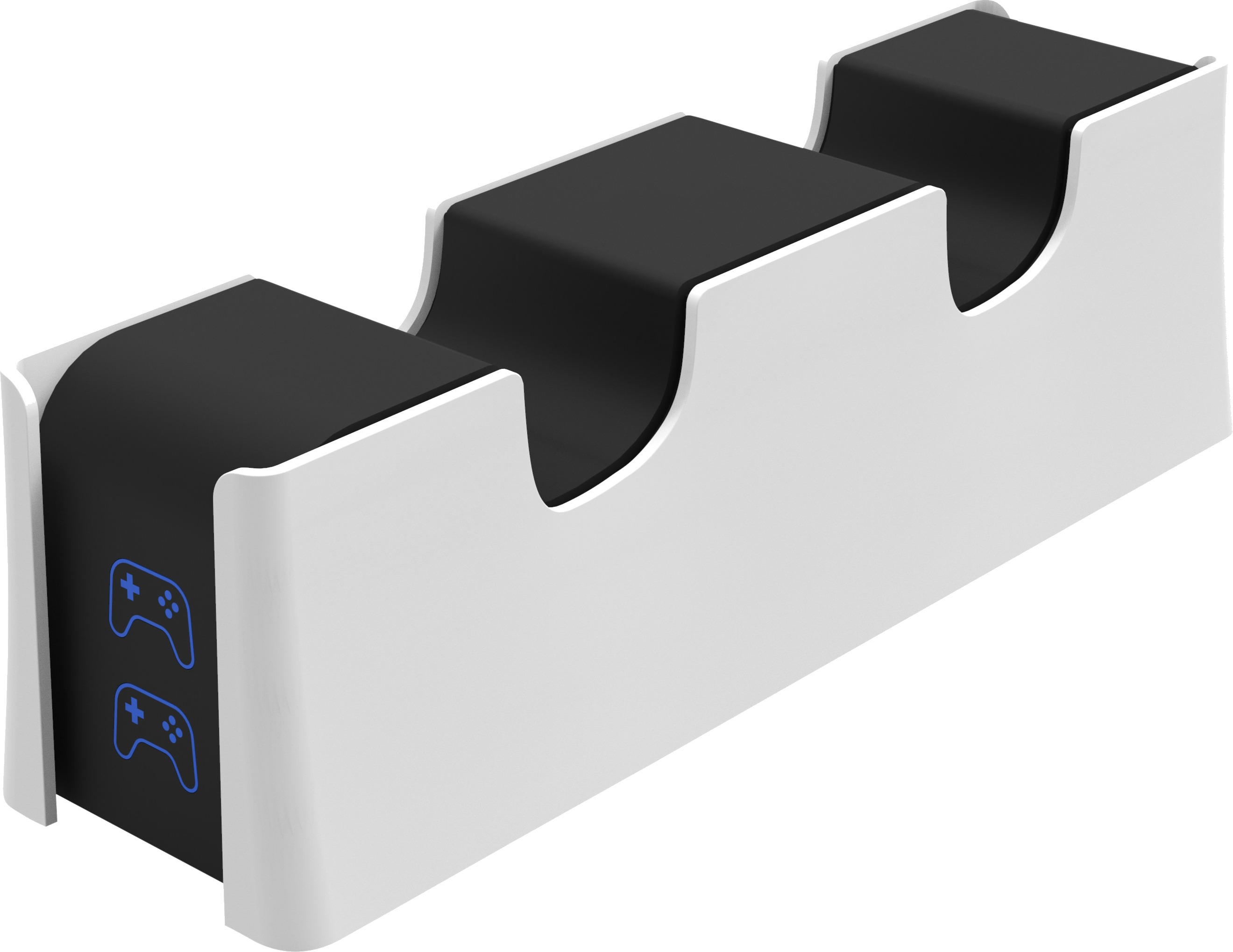 White charging station for controllers, with two slots and a controller icon.