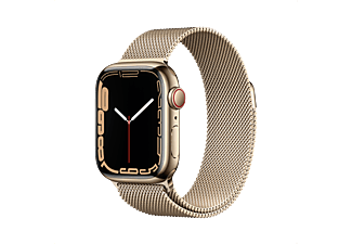 APPLE Watch Series 7 GPS + Cellular - Boîtier Stainless Steel Gold 41mm, Bracelet Milanese Gold (MKJ03NF/A)