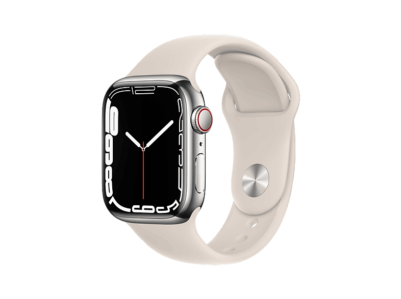 APPLE Watch Series 7 GPS + Cellular - Stainless Steel kast Silver 41mm, Sportbandje Starlight (MKHW3NF/A)