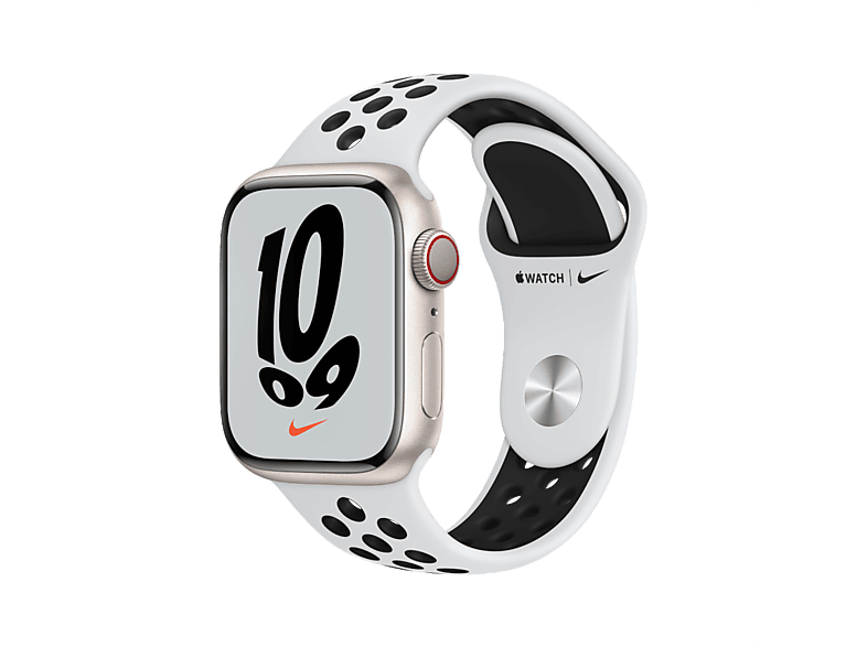 APPLE Watch Series 7 GPS Nike - Aluminium kast Starlight 41mm, Sportbandje Nike Pure Platinum Black (MKN33NF/A)